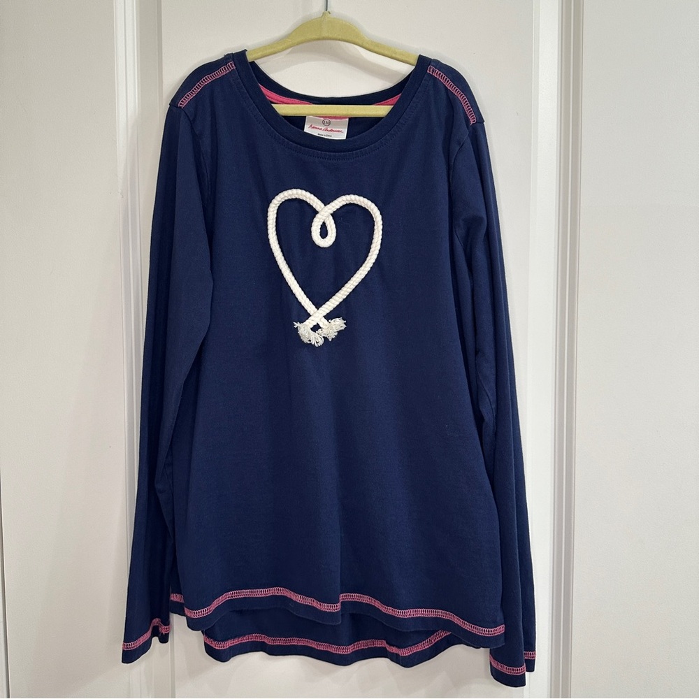 Hanna Andersson Navy Blue Long Sleeve Tee with Heart Girls SZ 150 (US 12)
